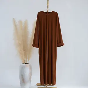 Plus Size Modest Islamic Clothing EID Ramadan Knitted Turkey Maxi Dress Muslim Fall Ribbed Abaya