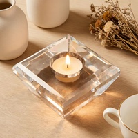 Support à bougie minimaliste en cristal taillé brillant, à profil bas, à facettes cristallines, pour une ambiance spa relaxante