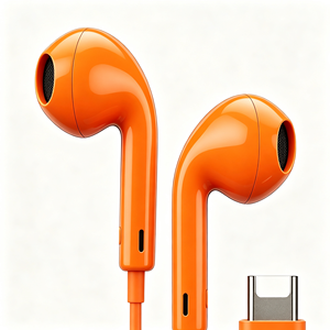 Écouteurs filaires USB-C orange, semi intra-auriculaires, avec contrôle du volume, casque stéréo pour téléphone portable - Product Image 4