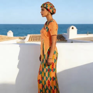 Ensemble jupe et robe d'été en coton grande taille pour femmes africaines, avec manches courtes, coupe ajustée et foulard 2526056 - Product Image 4