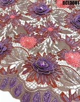 Tissu en dentelle jaune avec broderie florale 3D, 100% polyester, dentelle guipure avec strass pour robes de mariage et de fête africaines