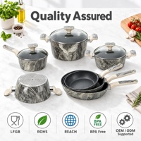 Ensemble de 9 ustensiles de cuisine antiadhésifs en marbre gris, compatibles gaz et induction, écologiques, pour grossistes, commande en gros, OEM ODM, en aluminium