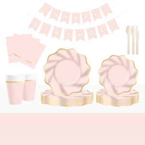 Juego de Vajilla Rosa DAMAI con Estampado en Caliente, Platos de Papel Desechables, Servilletas, Kits de Suministros para Fiestas de Cumpleaños - Product Image 2