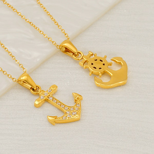 Zogxin Anchor Pendant Necklace 18K Gold Plated Stainless Steel Micro Zircon Women's Clavicle Chain Everyday Wear - Product Image 3