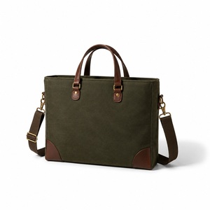 Sac fourre-tout en toile cirée pour homme, sacoche pour ordinateur portable 15 pouces, coins en cuir, sangle amovible, logo personnalisé - Product Image 2