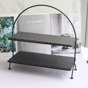 ขาตั้งเสิร์ฟอาหาร2ชั้นชั้นชั้นแสดงอาหารพร้อมแผ่นชนวนสีดำถาดเสิร์ฟสำหรับงานเลี้ยง - Product Image 6