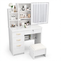 Ensemble coiffeuse en bois MDF avec tabouret éclairé, table de maquillage au design moderne, couleur personnalisable, garantie 5 ans - Vente directe usine pour chambre à coucher