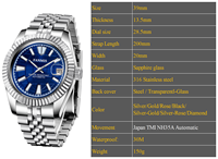 Montre personnalisable avec mouvement NH35, montres mécaniques de luxe exclusivement pour hommes