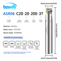 ASR06 Barre de fraise à indexage rapide 2/3/4 cannelures 150-200mm avec plaquette EPNW0603 anti-vibration pour usinage CNC OEM