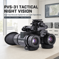 Teropong Penglihatan Malam OUTLOOK Gen2+ PVS31 Tabung Penguat Gambar Fosfor Putih IP67 Tahan Air Perbesaran 1x 1400-1600 FOM
