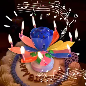 Оптовая продажа, огнестойкий материал, недорогая Волшебная цветная вращающаяся музыка лотоса, свеча на день рождения