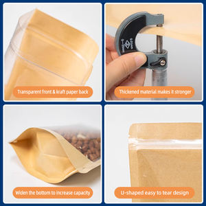 En stock, sac en papier kraft blanc brun avec fermeture à glissière, sac à fond plat imperméable avec fenêtre transparente pour céréales, aliments pour animaux de compagnie - Product Image 3