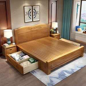 Современная кровать из массива сосны, не складная, размеры 1.2м/1.5м/1.8м, отделка под орех, для главной спальни - Product Image 4