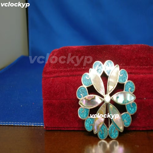 Vintage Sterling <b>Silver</b> Pin with Mother of Pearl and Turquoise "texio" 1 1/2" - Product Image 2