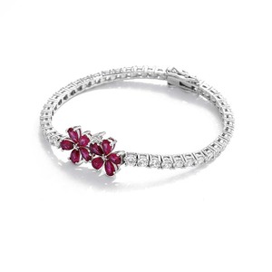 Bracelet tennis Daisy Ruby en argent sterling 925 avec fermoir à pression, protégé contre l'oxydation, bijou souvenir pour âmes sentimentales - Product Image 4