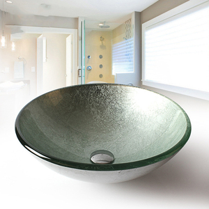 Lavabo de salle de bain moderne en verre rond avec fonction de nettoyage facile, capacité de 12 L, installation en montage sur le dessus - Product Image 1