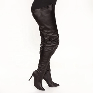 Bottes hautes pour femme style occidental, en satin lisse, à talon aiguille, bout pointu, avec fermeture éclair latérale, montantes jusqu'au-dessus du genou - Product Image 2
