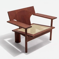 Fauteuil d'appoint moderne en bois massif noir personnalisable, assise en rotin tressé à la main, accoudoirs géométriques, pour salon, hôtel, loisirs