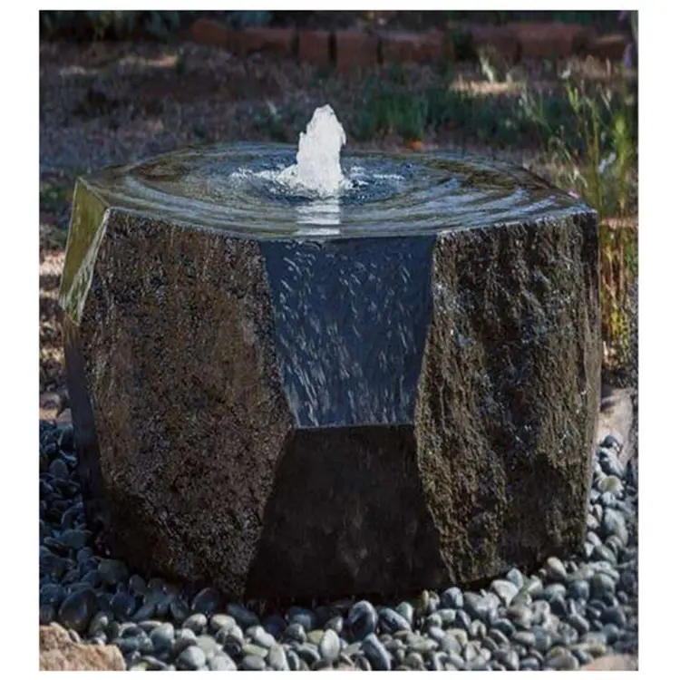 Fonte de água para jardim, fonte oval de granito natural preta para jardim ao ar livre