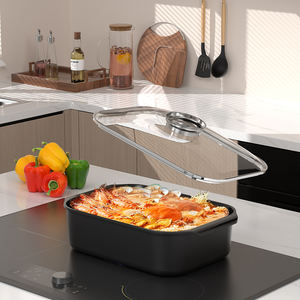 Sartén Cuadrada de Aleación de Aluminio Compatible con Cocina de Inducción con Tapa de Vidrio, Asador de Pavo Antiadherente para Cocinar al Aire Libre - Product Image 1