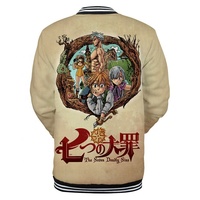 Veste de baseball/sweat-shirt à bouton unique pour homme, motif anime Les Sept Pêchés capitaux, impression 3D, design personnalisé par sublimation