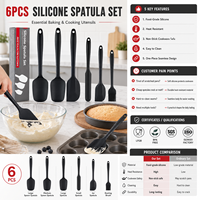 Ensemble de spatules en silicone réutilisables, faciles à nettoyer, 6 pièces, résistantes à la chaleur, logo personnalisé, OEM ODM, outils de cuisine antiadhésifs pour la maison et la cuisine