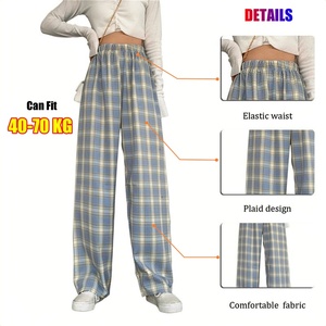 Printemps automne femmes pantalons longs droits taille haute jambe large mode coréenne <span class=keywords><strong>pantalon</strong></span> dame Plaid mince pantalons décontractés - Product Image 5
