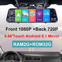 Rétroviseur tactile 9,66 pouces avec caméra de voiture 4G, Wi-Fi, navigation GPS, compatible carte SD jusqu'à 512 Go, fonction de diffusion en direct 4G, dashcam