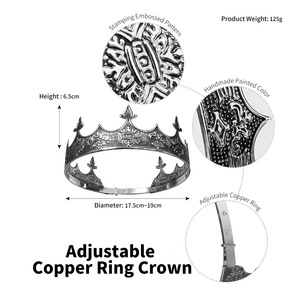 Accessoires de cheveux d'anniversaire <span class=keywords><strong>Prince</strong></span> Halloween Cosplay rétro doré roi <span class=keywords><strong>couronne</strong></span> diadème strass <span class=keywords><strong>couronne</strong></span> royale pour hommes petit ami cadeau - Product Image 6