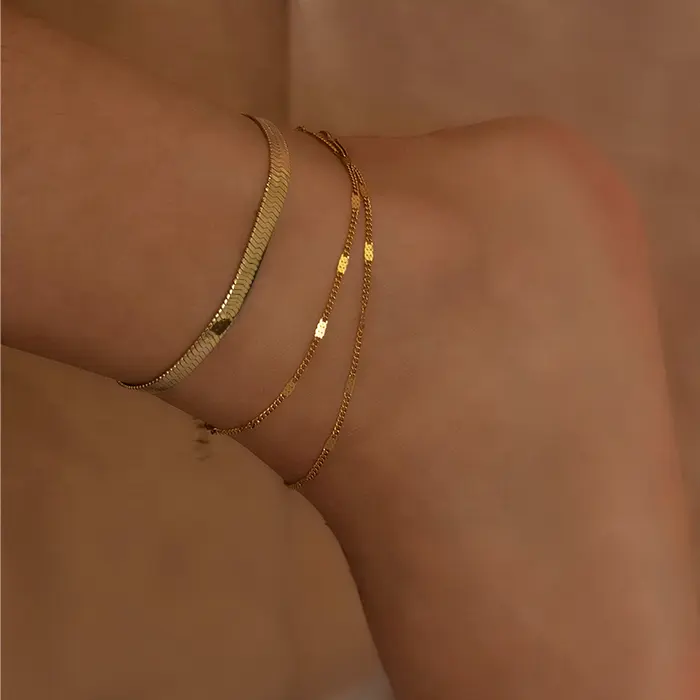 Nieuwe Ontwerp Roestvrij Staal Herringbone Chain Enkelband 18K Gouden Kleur Charme Armband/Enkelband Voor Vrouwen