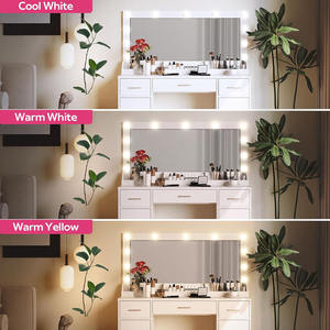 Dormitorio Madera Moderno 3 colores Brillo ajustable Modo de iluminación <span class=keywords><strong>Tocador</strong></span> <span class=keywords><strong>con</strong></span> <span class=keywords><strong>espejo</strong></span> 3 cajones 2 gabinetes verticales - Product Image 5