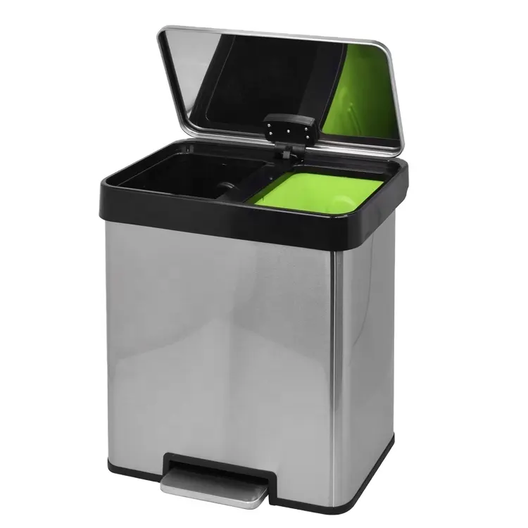 O lixo doméstico da prova de 2 compartimentos do lixo de reciclagem/latas de lixo de aço inoxidável personalizadas 40L de aço carbono dedo de impressão aceita
