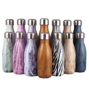 wood color 500ml 17oz stainless steel double wall insulated Thermal vacuum flasks water bottle