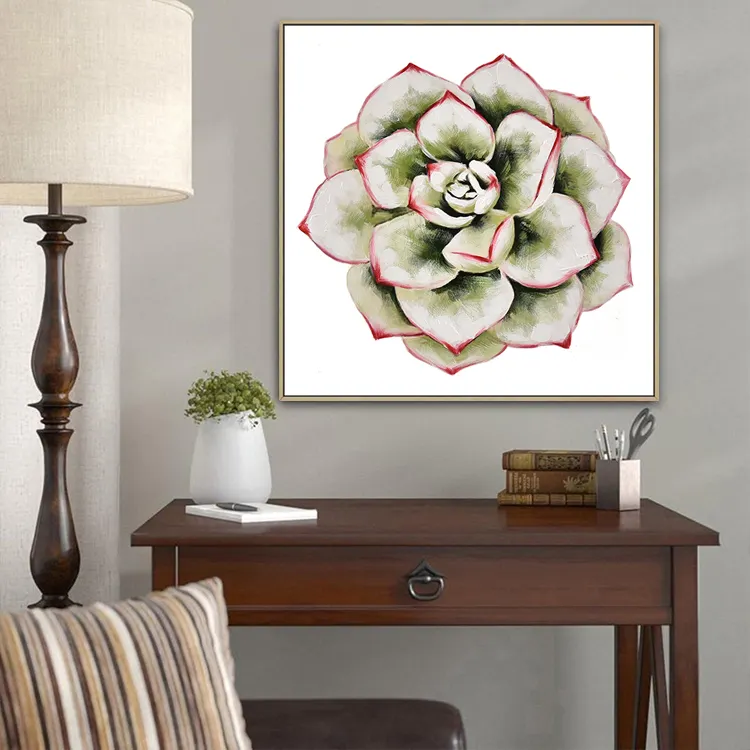 Modern Handmade Flower Succulents Green plant tropical Leaf Canvas Hotel Decorative Oil Painting Wall Art