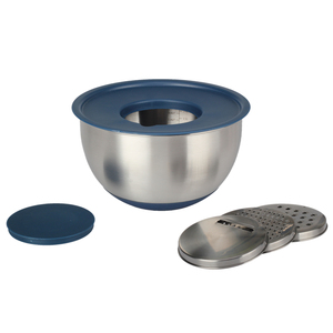 Bols à mélanger de qualité supérieure en acier inoxydable bleu classique râpe à couvercle hermétique Silicone anti-dérapant passe au lave-vaisselle sans BPA pour une utilisation en fête - Product Image 3