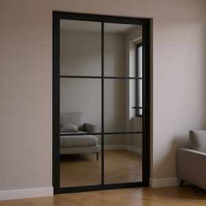 Porte coulissante intérieure en aluminium noir D0100H5X8IX 40,4x79,3 Verre ESG Design contemporain Isolation phonique - Product Image 2