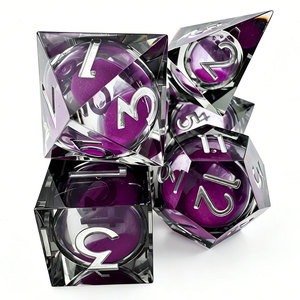 Hand <b>Polished</b> <b>Black</b> Tint Sharpened Purple Fluid Chamber RPG Dice White Numbers Custom Gift Packaging for DND Board Game - Product Image 3