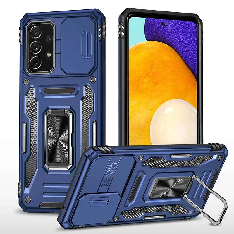 Camera Slide Mobile Cell Phone Cases For Samsung Galaxy A05 A05S A15 A25 5G Window Bracket Ring Kickstand Shockproof Back Cover