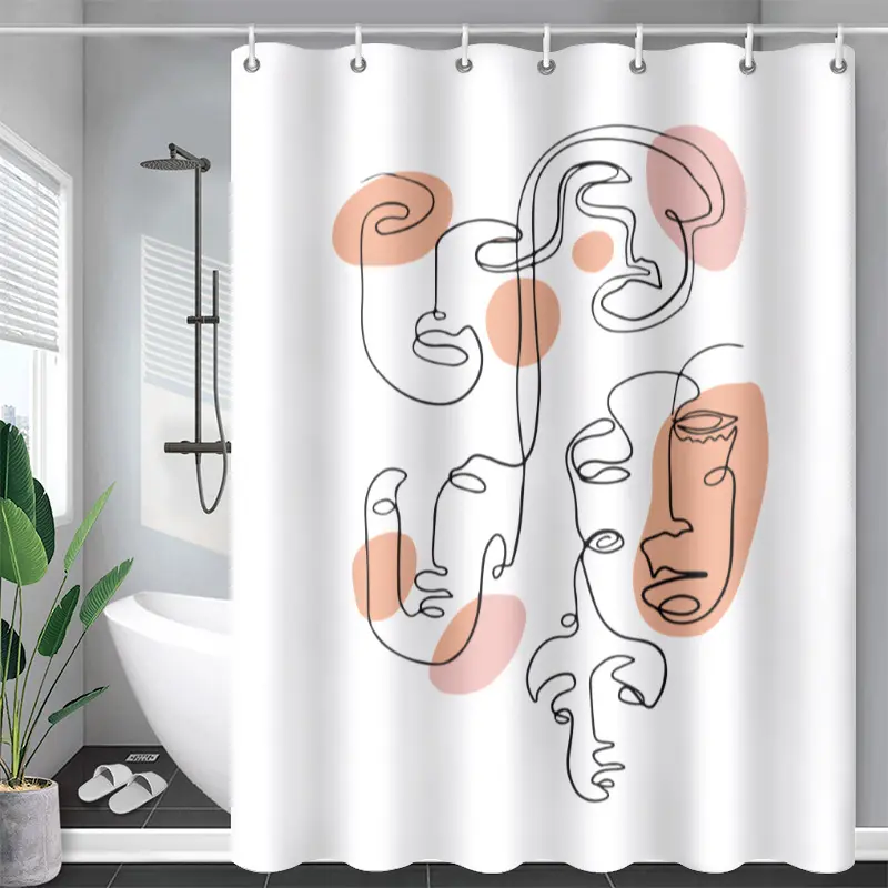 Top Selling Nordic Digital Polyester Printed Waterproof Shower Curtains With Hooks for Bathroom