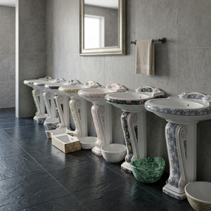 White Majesty Flower Print Ceramic Pedestal Wash Basin Set Modern Designer Bathroom Sanitary Ware - Product Image 6