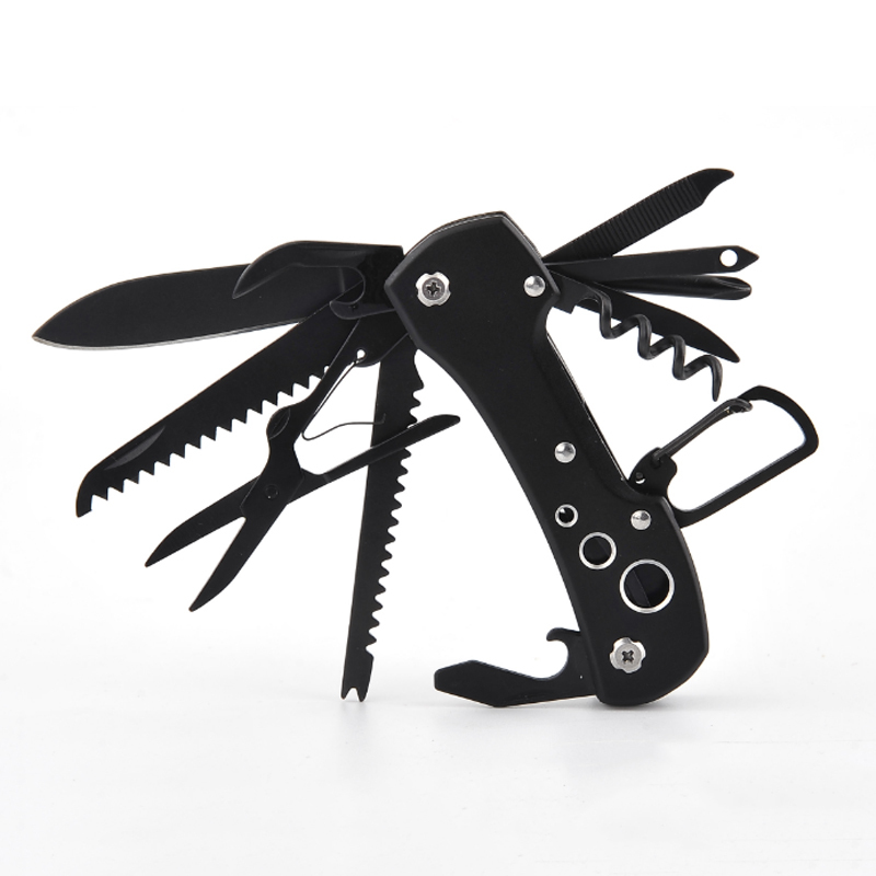 GHK Outdoor 15 in 1 Folding Multi Function Swiss Knife Pocket Knife with Carabiner