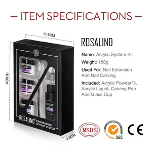 ROSALINDプロのサプライヤープライベートラベルアクリルパウダーと液体セット、ネイルアートエクステンション初心者向けネイルツールキット付き