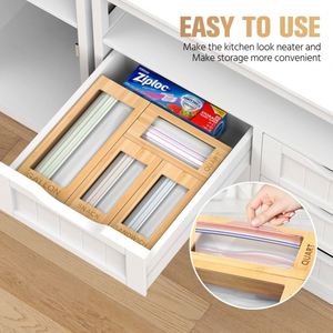Organizador de Bolsas Ziplock de Bambú para Cajón de Cocina, para Bolsas de un Galón, Cuarto de Galón, para Sándwiches y Bocadillos, Organizador de 4 Compartimentos Separados - Product Image 3