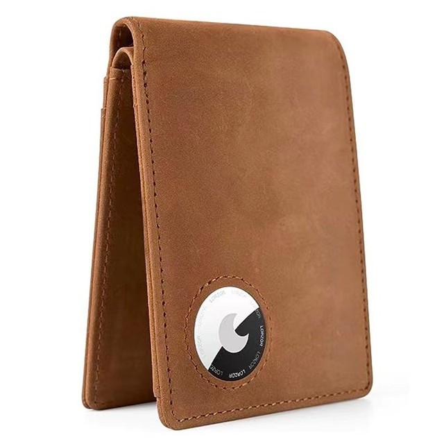 High Quality Men's Smart Wallet Genuine Leather Crazy Horse Skin with Open Closure Short RFID Card Holder and Wallet GPS