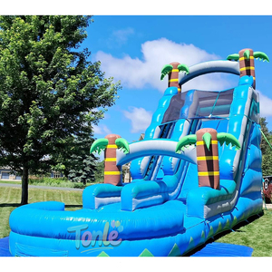 Scivolo d'Acqua Gonfiabile Commerciale in PVC Blu Effetto Marmo per Adulti e Bambini, con Palma per Parchi Sportivi e Trampolino - Product Image 3