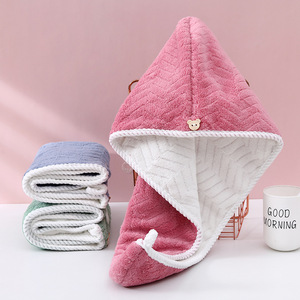 Fan Xin Hair Drying Cap 25x60cm Double Layer Coral Fleece Thickened Absorbent Women Shower <b>Towel</b> - Product Image 2