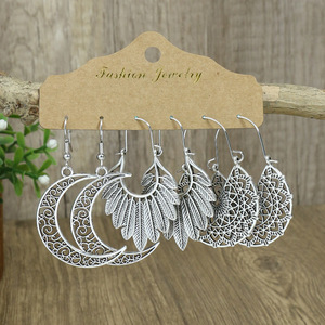 Vintage Geometric Alloy <b>Hoop</b> Earrings Antique <b>Silver</b> Plated Women's Party Fashion Jewelry Set - Product Image 4
