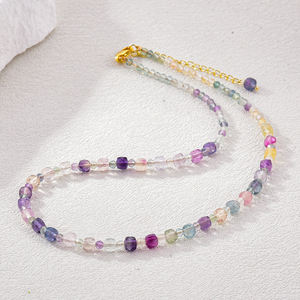 Collier en perles de fluorite naturelle, perles carrées de 4 mm, bijoux en cristal de guérison pour les promotions de la fête des mères - Product Image 6