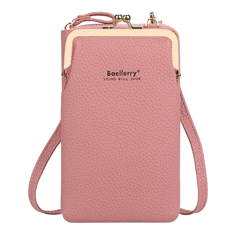 Baellery — portefeuille à motif Litchi pour femmes, pochette longue, multifonction, avec sangle, sac pour téléphone portable, en Stock, nouvelle mode