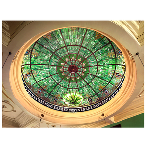 Plafonnier en verre teinté vert, luminaire en verre Tiffany, dôme en verre mosaïque, <span class=keywords><strong>plafond</strong></span> décoratif en verre teinté, toit en verre teinté - Product Image 1